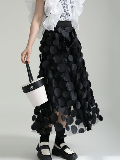 A-Line High Waisted Mesh Polka-Dot Solid Color Split-Joint Skirts Bottoms