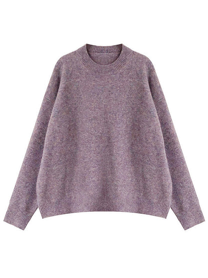 Simple Loose Long Sleeves Round-Neck Sweater Tops Pullovers