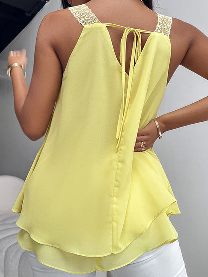 Loose Sleeveless Solid Color U-Neck Vest Top