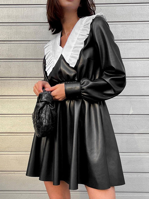 Mini-robes à manches bouffantes amples, élastiques, plissées, fendues, col Claudine 