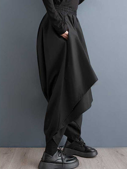Culotte taille haute ample asymétrique élastique superposée de couleur unie 