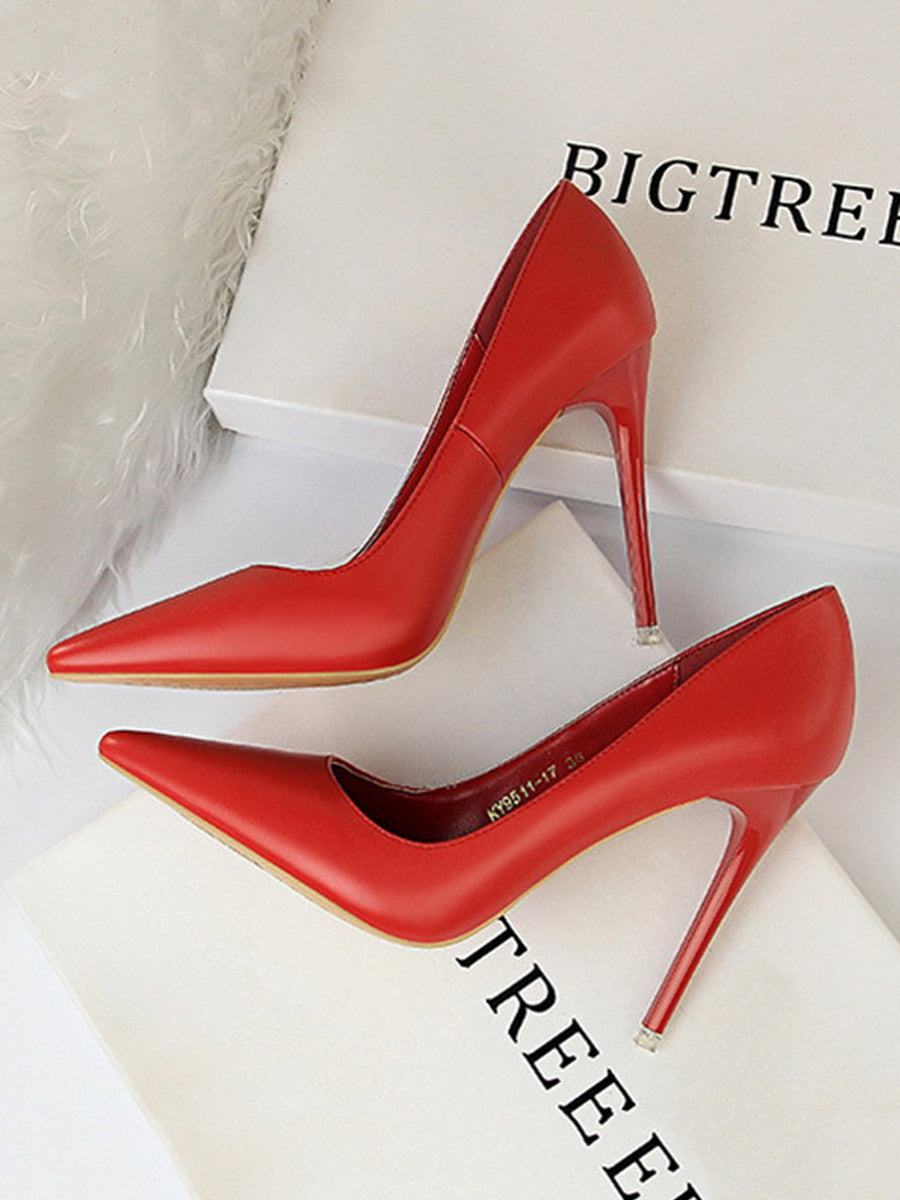 Pointed-Toe Solid Color Pumps