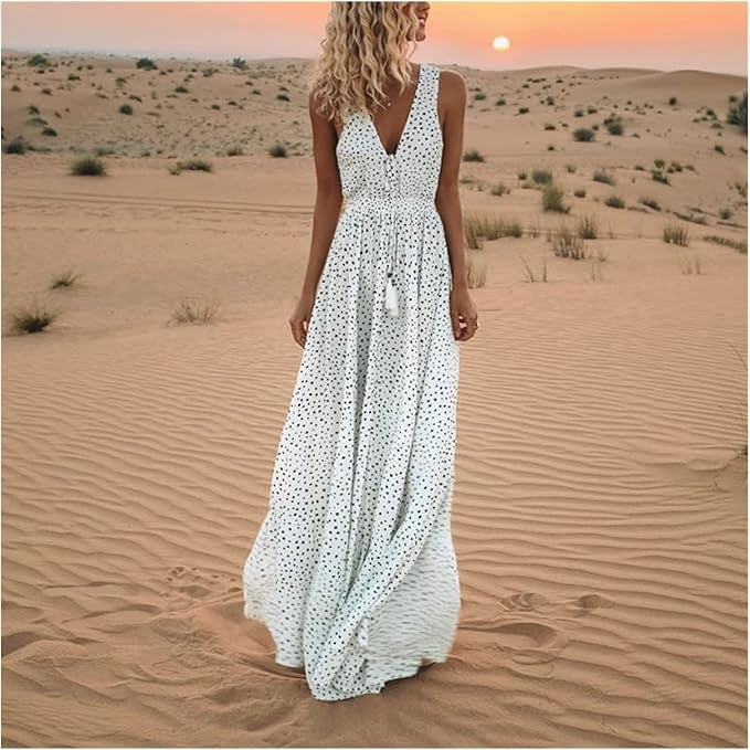 Waverly | Women's Polka Dot Boho Flowy Draped Maxi Dress