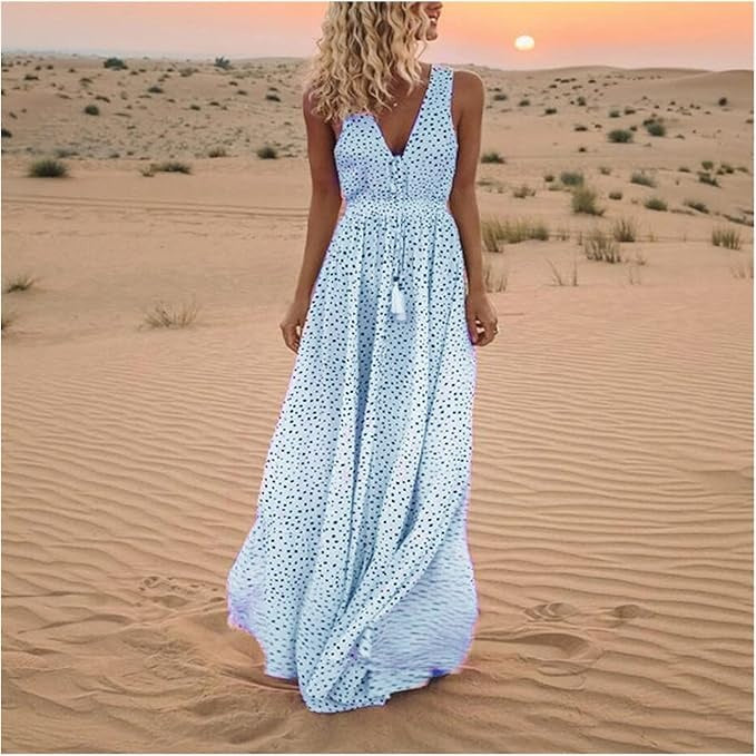 Waverly | Women's Polka Dot Boho Flowy Draped Maxi Dress
