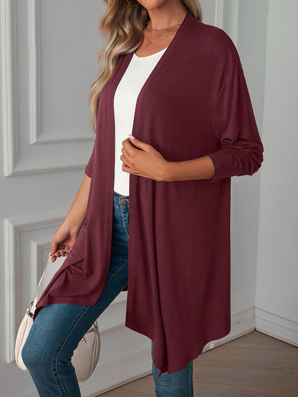 Vêtements d'extérieur amples à manches longues et col affirmé de couleur unie 