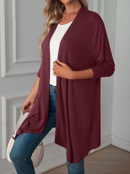 Vêtements d'extérieur amples à manches longues et col affirmé de couleur unie 