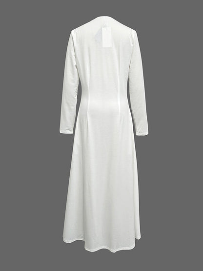 Long Sleeves Solid Color Zipper Round-Neck Maxi Dresses