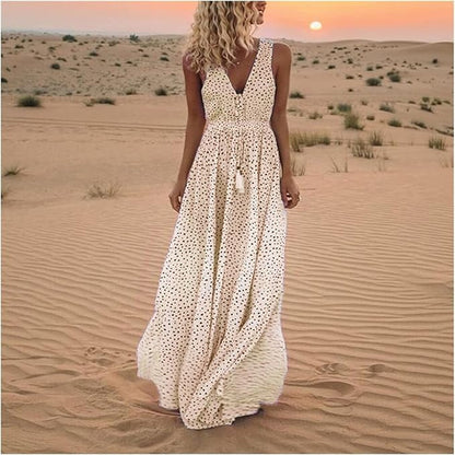 Waverly | Women's Polka Dot Boho Flowy Draped Maxi Dress