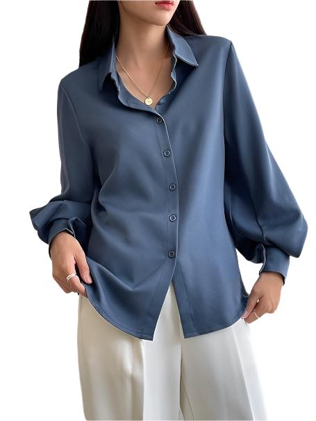 Women Lantern Sleeves Top | Vintage Loose Button-Down Shirt