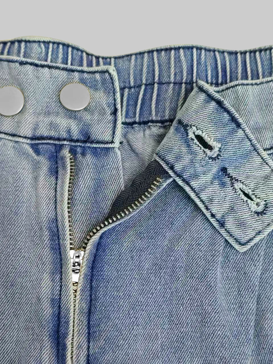 Loose Buttoned Solid Color Zipper Jean Pants Bottoms Knickerbockers Trousers