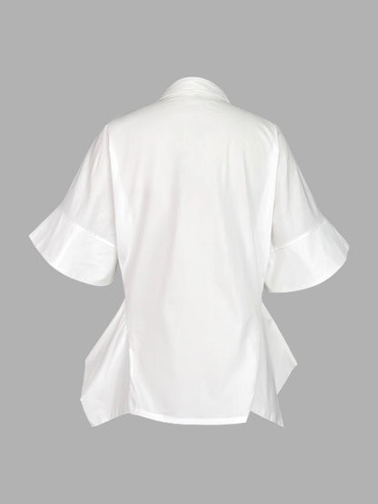 Half Sleeves Loose Buttoned Solid Color Lapel Blouses&Shirts Tops