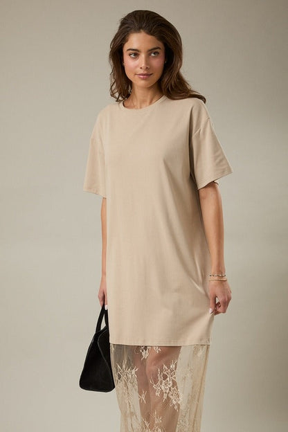 Round Neck Lace Joined T-Shirt Maxi Dress