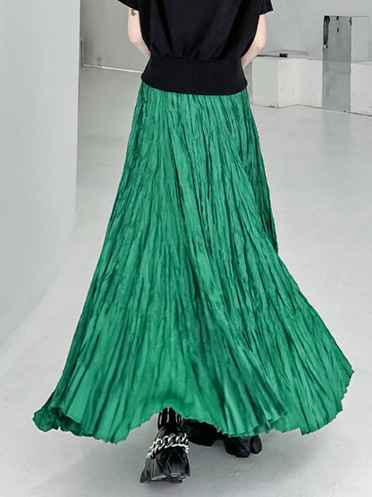 Jupes trapèze plissées taille haute à coupe irrégulière de couleur unie 