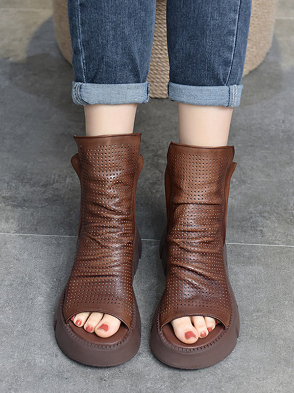 High-Top Open Toe Mesh Zipper Platform Shoes Sandals