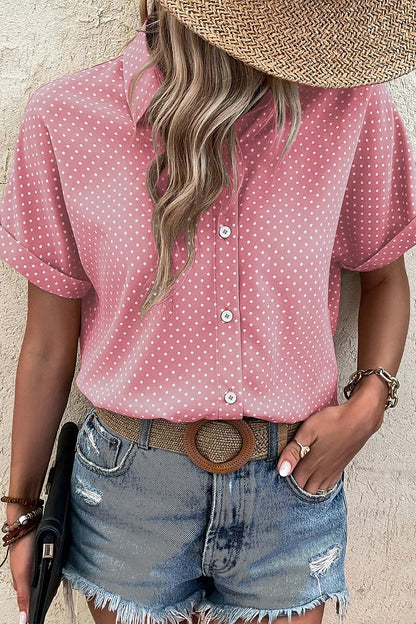Khaki Dotted Print Cuffed Short Sleeve Shirt