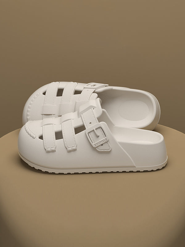 Hollow Round-Toe Split-Joint Platform Shoes Sandals