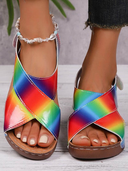 Contrast Color Hollow Open Toe Sandals