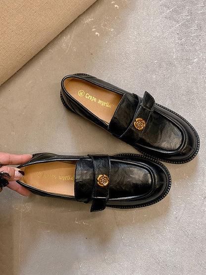 Belt Buckle Round-Toe Split-Joint Loafers