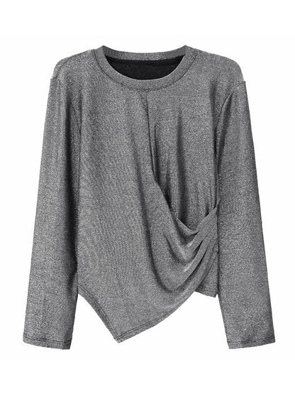 Hipster Long Sleeves Asymmetric Solid Color Round-Neck T-Shirts Tops