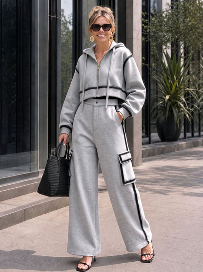 Pockets Contrast Color Buttoned High Waisted Trousers Pants