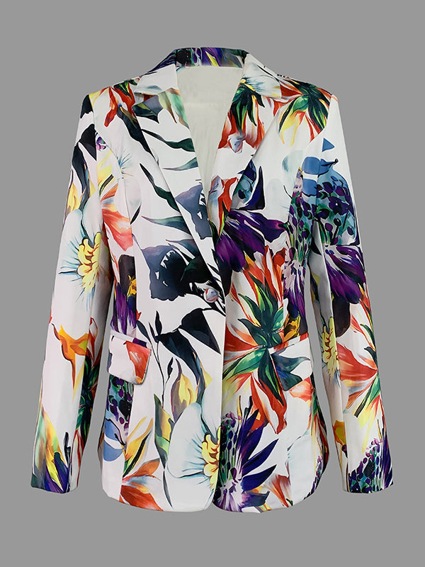 Long Sleeves Floral Printed Split-Joint Lapel Blazer Suit Outerwear