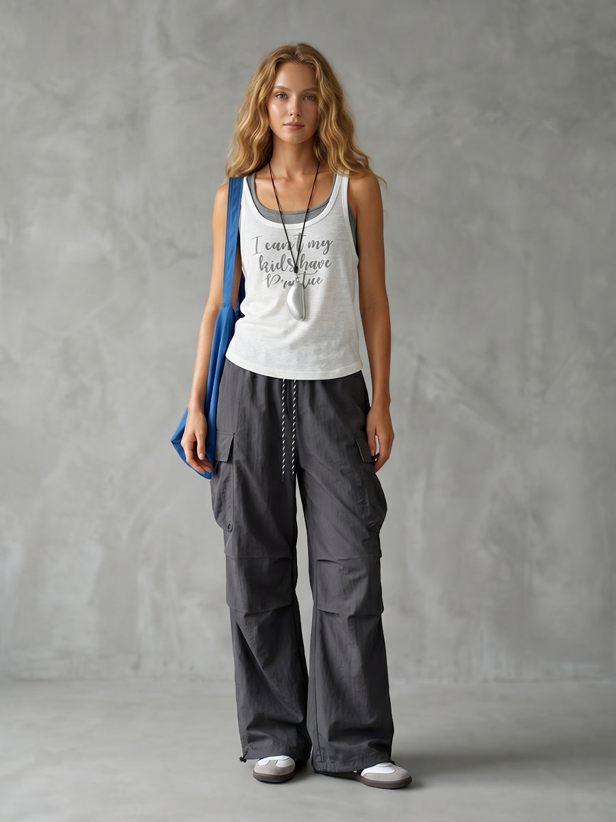 Cargo Pants Loose Drawstring Pockets Solid Color Pants