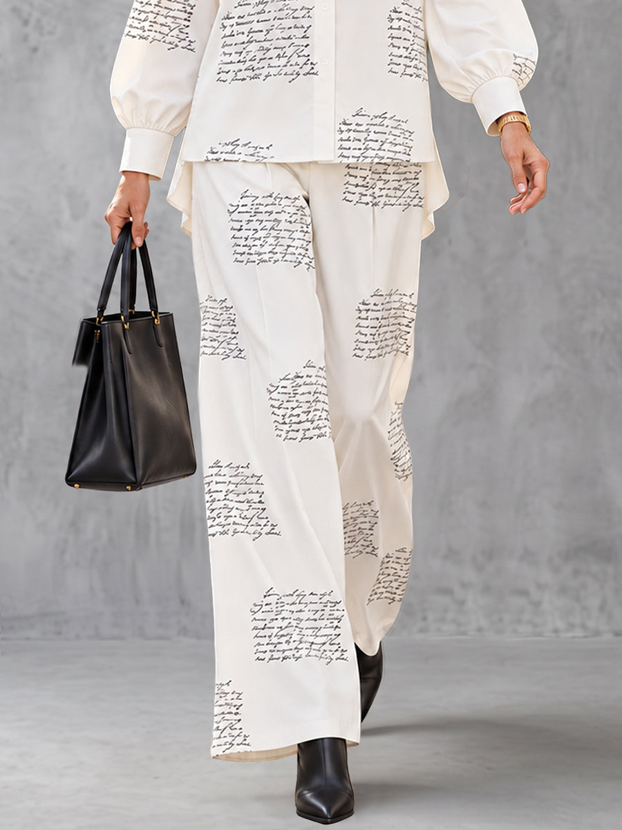 Pockets Letter Print High Waisted Trousers Pants