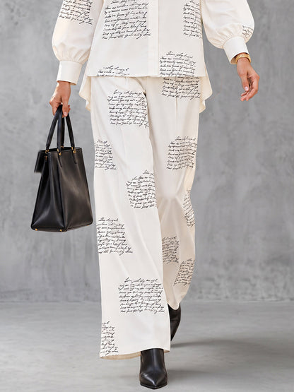 Pockets Letter Print High Waisted Trousers Pants