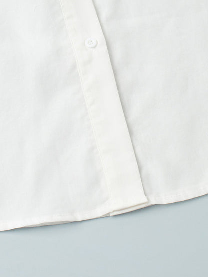 Loose Puff Sleeves Pleated Solid Color Split-Joint Lapel Blouses&Shirts Tops