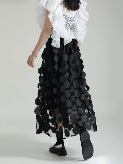A-Line High Waisted Mesh Polka-Dot Solid Color Split-Joint Skirts Bottoms