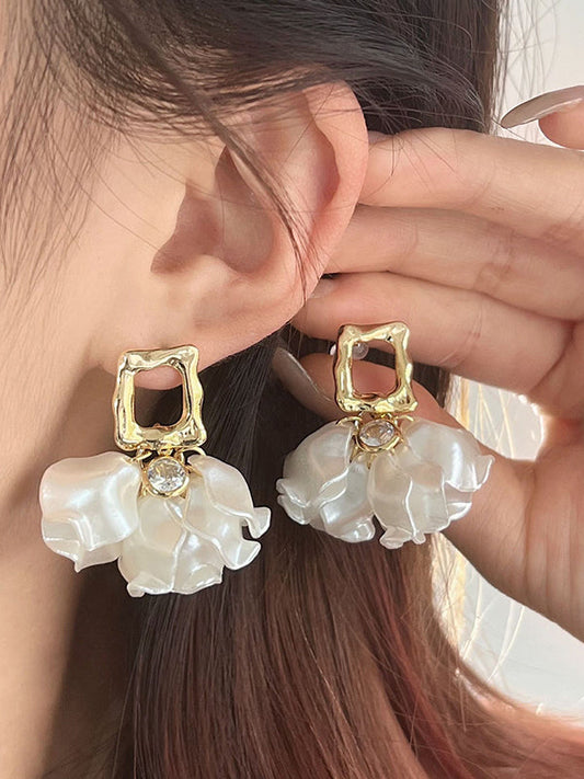 Geometric Leaves Shape Rhine Stones Drop Earrings WHITE One_size