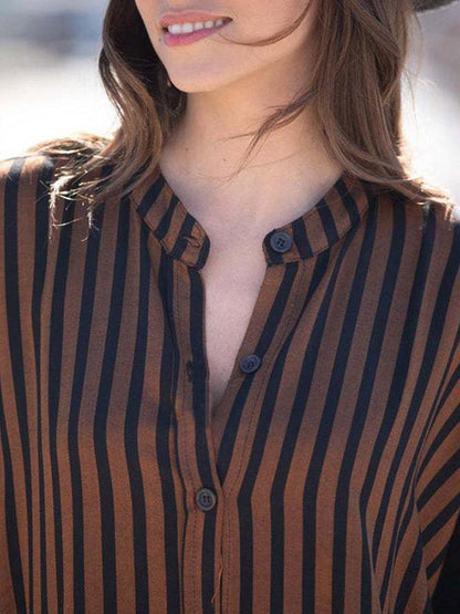 Fledermausärmel Halbe Ärmel Geknöpfte Taschen Gestreiftes Rundhals-Strand-Cover-Up-Maxikleider 