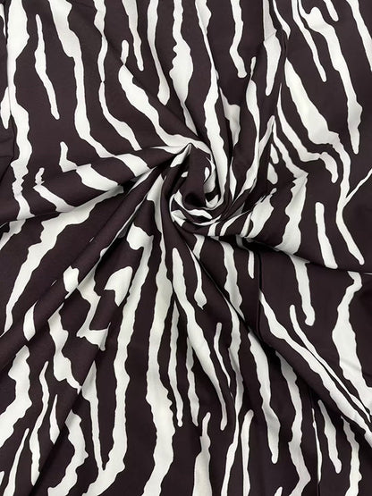 Long Sleeves Split-Toe Zebra Printed Round-Neck Maxi Dresses