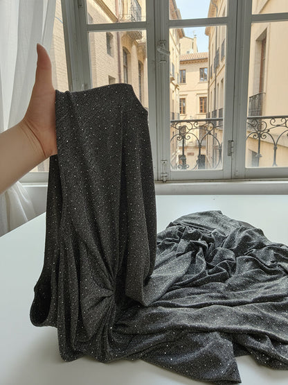 Half Sleeves Loose Pleated Rhinestone Shiny Deep V-Neck Maxi Dresses