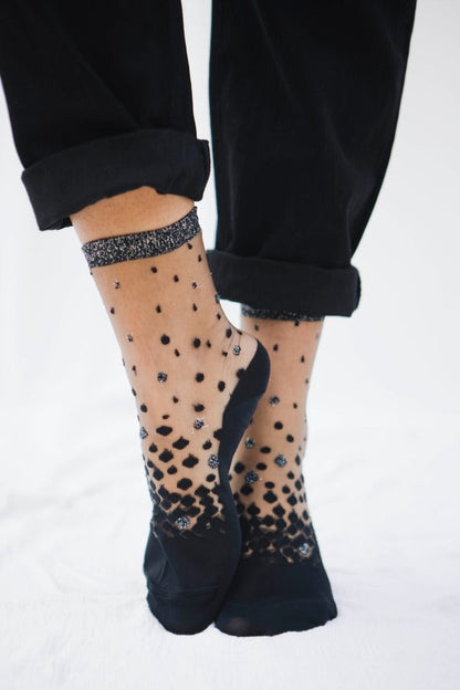 Transparent Socks with Silver Polka Dots