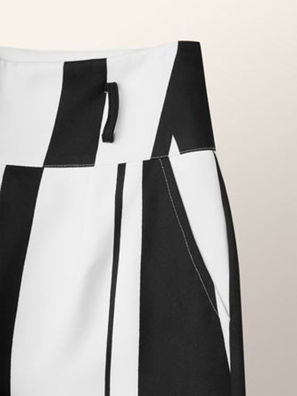 Pantalon taille haute ample à rayures et taille nouée 