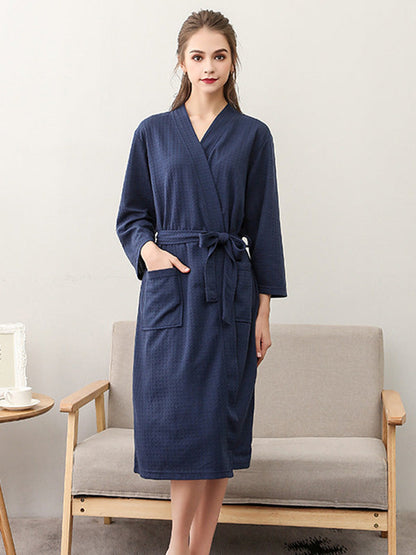 Comfortable Solid Bandage Thin Pajama Robe NAVY BLUE Women