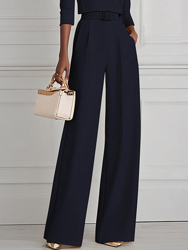 High Waisted Straight Leg Pleated Solid Color Split-Joint Pants Trousers