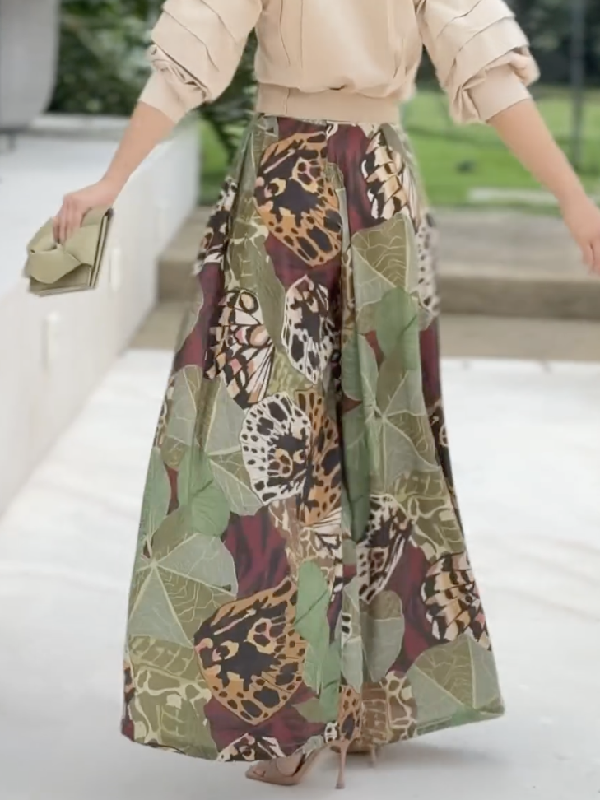 High Waisted Wide Leg Printed Pants