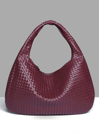 Geometric Solid Color Split-Joint Woven Zipper Bags Handbags