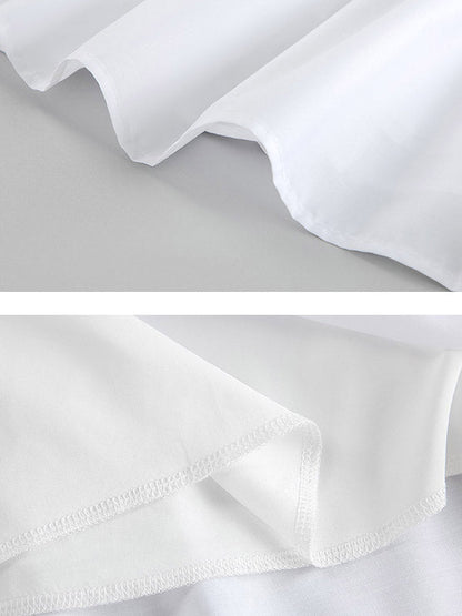 A-Line Loose Pleated Ruffled Solid Color Split-Joint Round-Neck Mini Dresses Shirt Dress