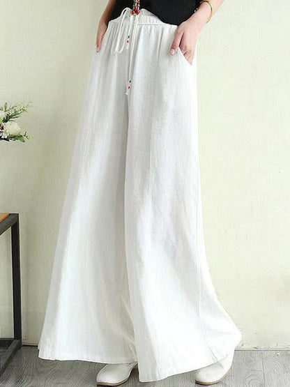 Pantalon ample et élastique en coton ramie artistique avec cordon de serrage 