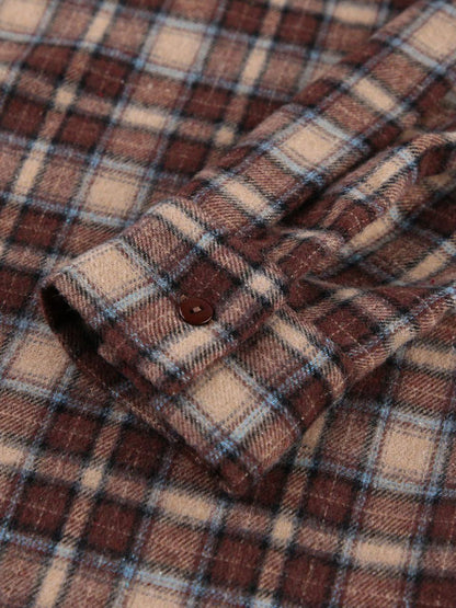 Long Sleeves Loose Buttoned Contrast Color Plaid Split-Joint Lapel Blouses&Shirts Tops Outerwear