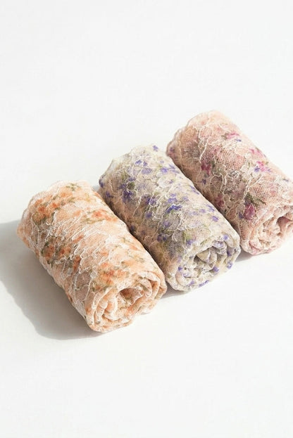 3-Pack Floral Mesh Sheer Socks