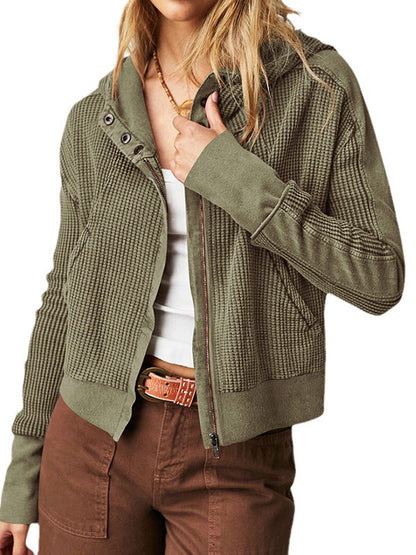 Veste à capuche, manches longues, poches boutonnées, fermeture éclair fendue, vêtements d'extérieur à capuche 