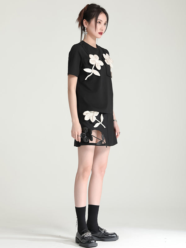 T-shirt original et élégant avec appliques de couleur contrastée 