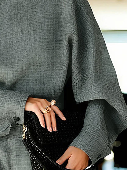 Loose Raglan Sleeve Solid Color Split-Joint High Neck Blouses&Shirts Tops