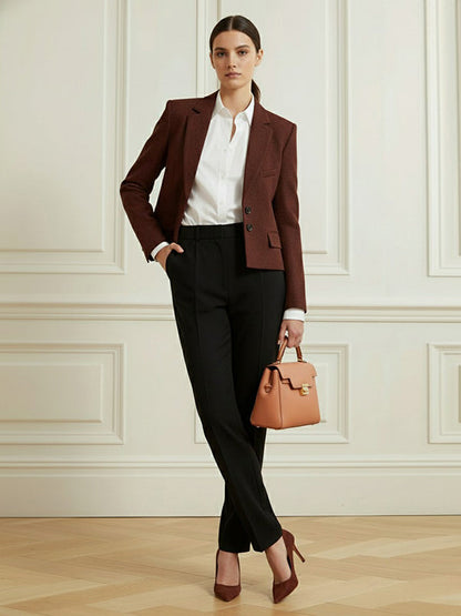Long Sleeves Buttoned Lapel Collar Blazer Outerwear