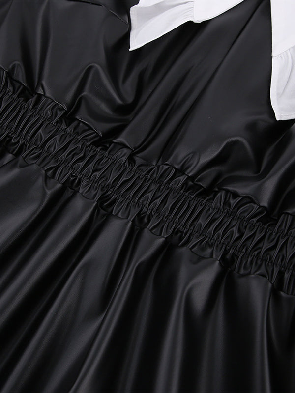 Mini-robes à manches bouffantes amples, élastiques, plissées, fendues, col Claudine 