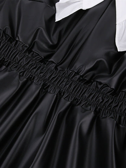 Mini-robes à manches bouffantes amples, élastiques, plissées, fendues, col Claudine 